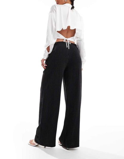 ASOS DESIGN relaxed tailored dad pants in black pinstripe