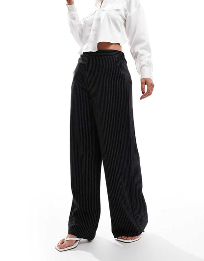 ASOS DESIGN relaxed tailored dad pants in black pinstripe