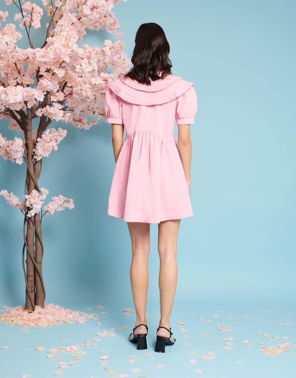 Sister Jane pleated mini dress with collar in pink