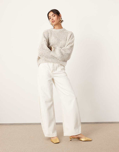 ASOS EDITION knitted open stitch oversized boxy sweater in oatmeal heather