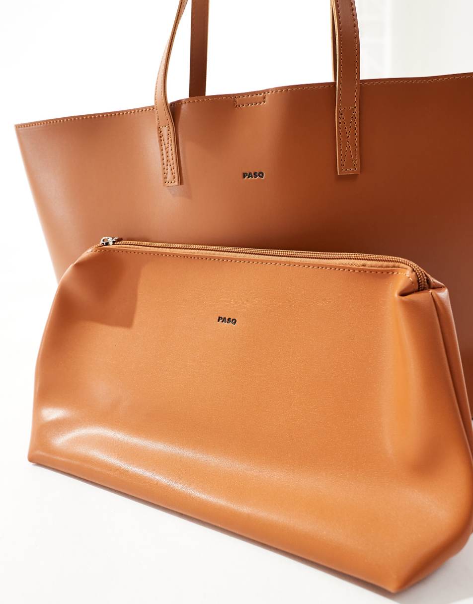 PASQ large tote bag with inside pouch in tan