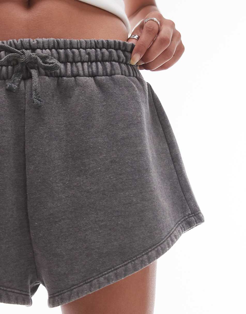 Topshop acid wash micro sweatshorts in charcoal