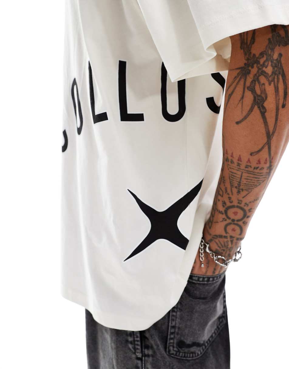 COLLUSION Unisex white t-shirt with logo print in skater fit