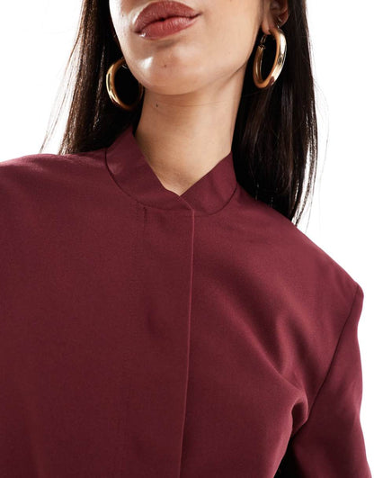 ASOS DESIGN tailored bomber jacket with strong shoulder in claret