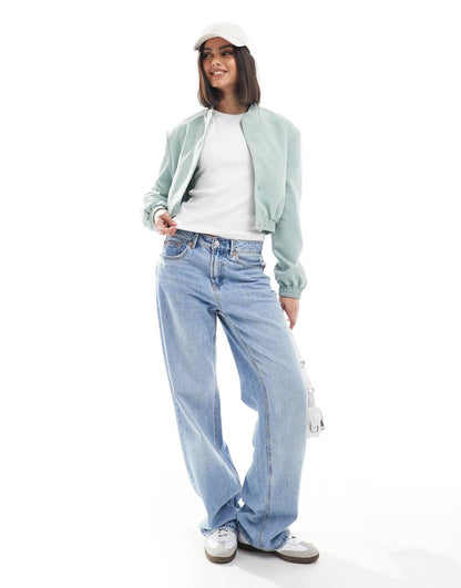 ASOS DESIGN tailored bomber jacket with strong shoulder in sage