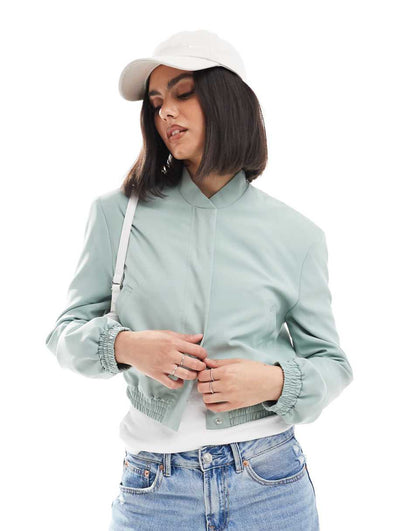 ASOS DESIGN tailored bomber jacket with strong shoulder in sage