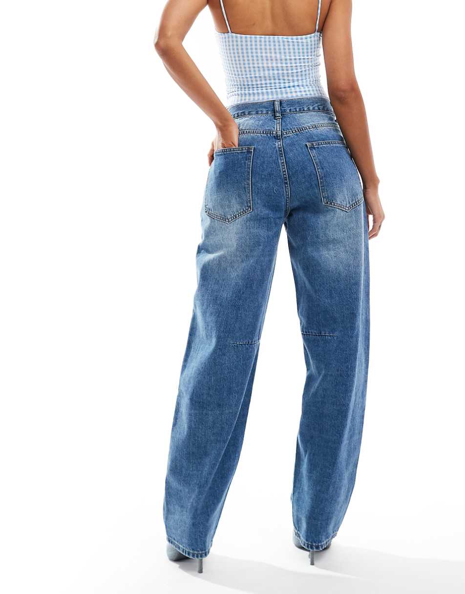 SNDYS twisted seam baggy jeans in blue wash