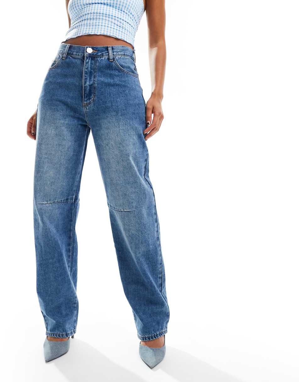 SNDYS twisted seam baggy jeans in blue wash