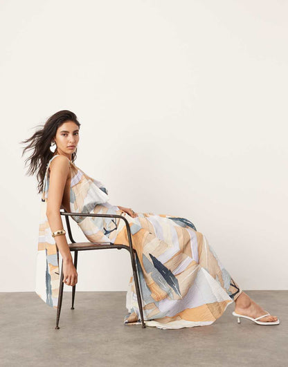 ASOS EDITION halterneck back detail maxi dress with full skirt in abstract print