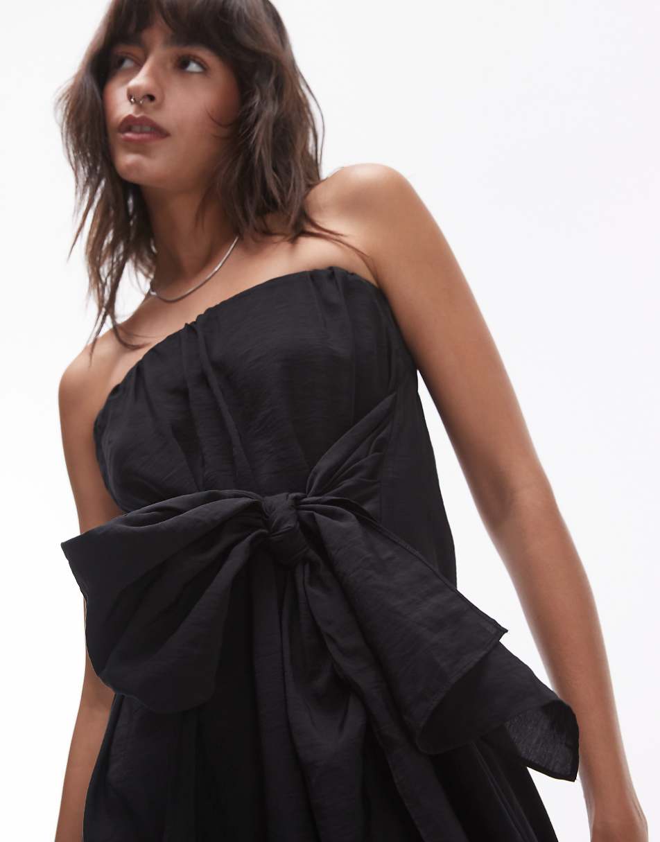 Topshop tie front bandeau dress in black