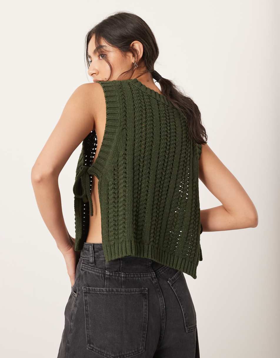 ASOS EDITION knitted tie side chunky tank top in khaki green