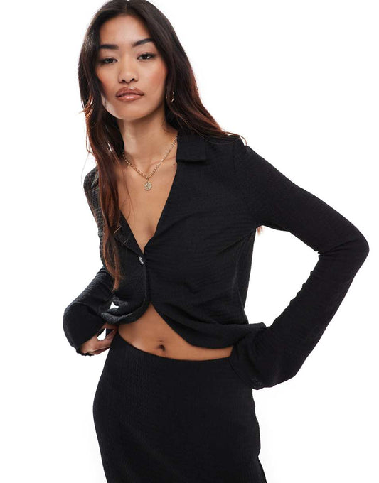 Vero Moda textured jersey shirt in black - part of a set