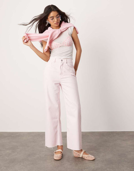 ASOS DESIGN cropped wide leg jeans in pink