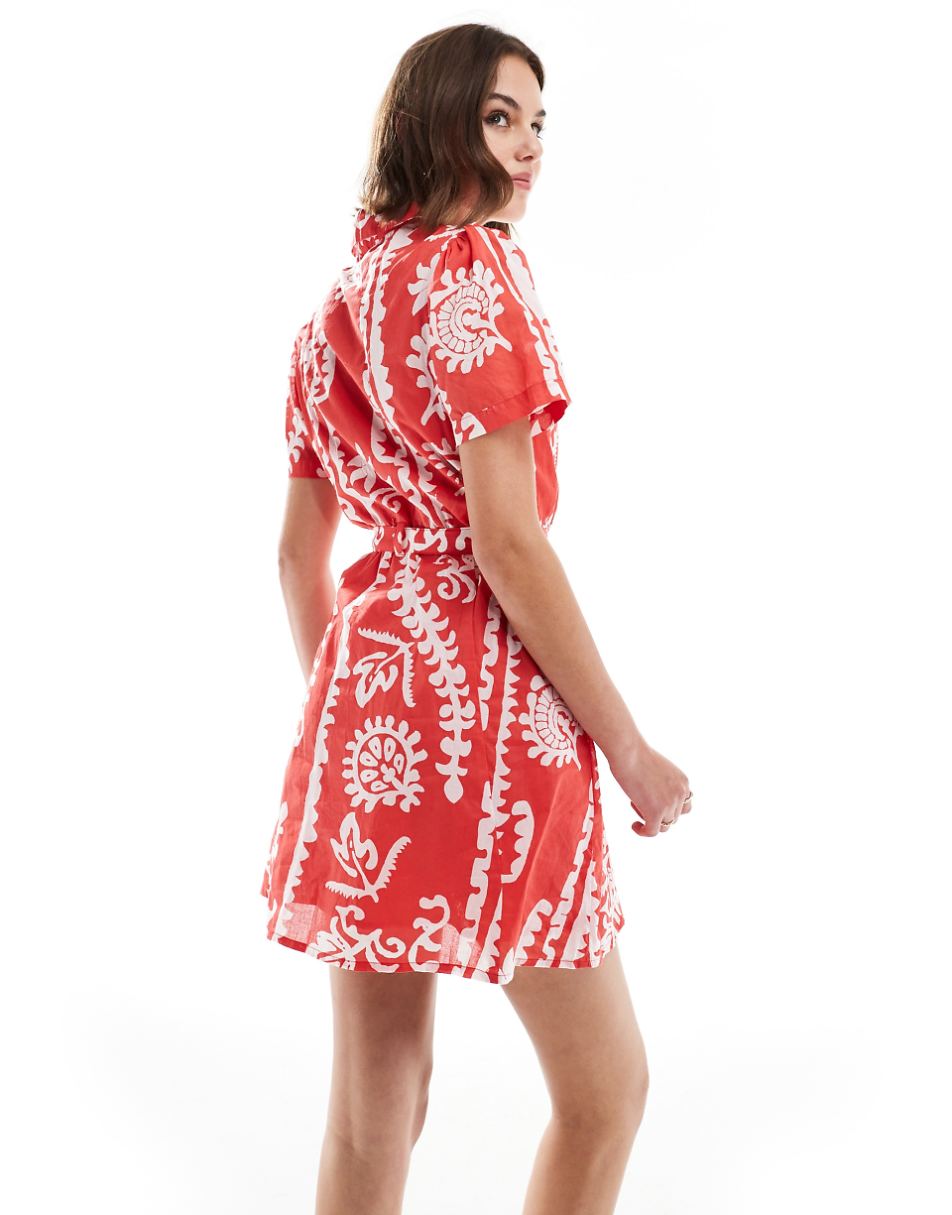 Mango printed mini shirt dress in red