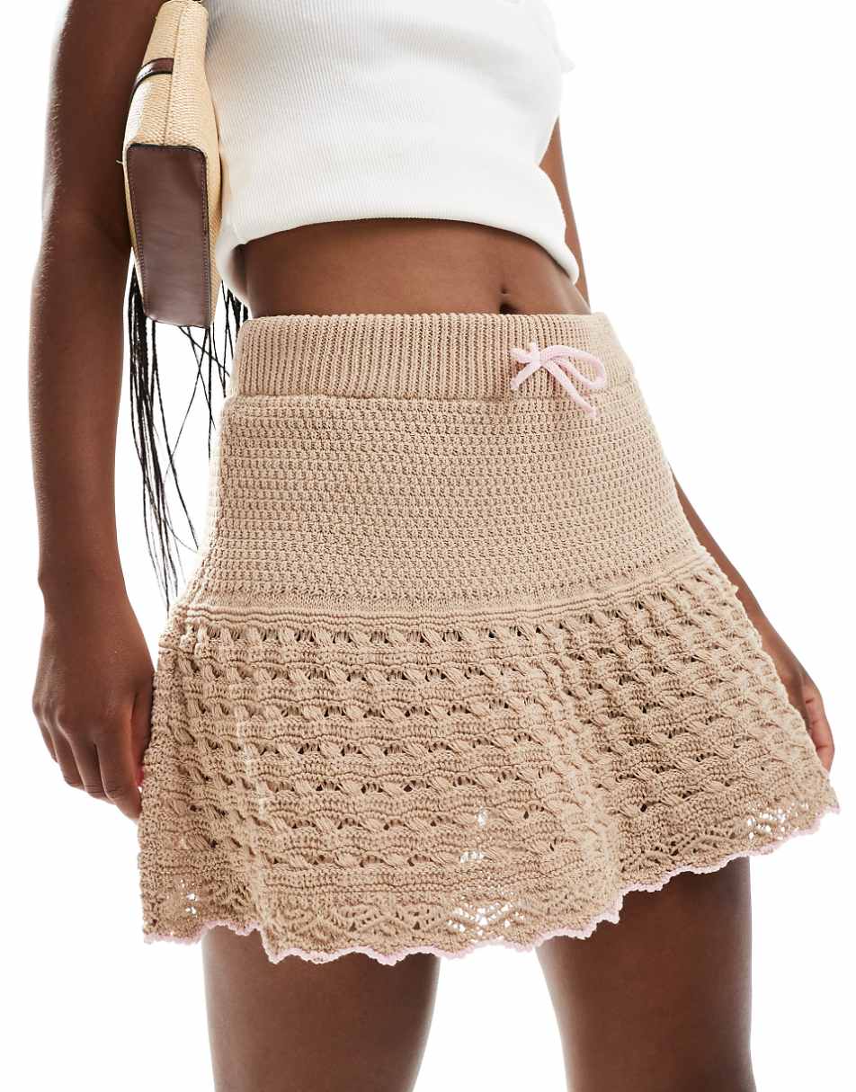 ASOS DESIGN knitted mini skirt with frill in mocha