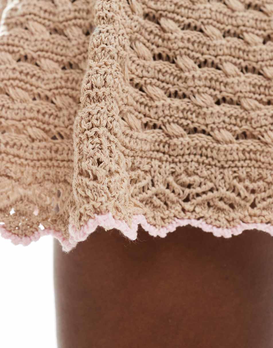 ASOS DESIGN knitted mini skirt with frill in mocha