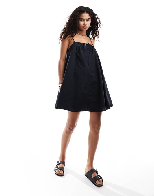 Weekday Mika floaty cami mini sun dress in black