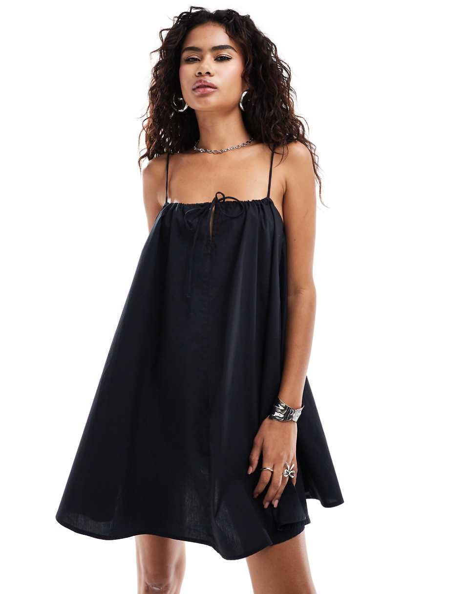 Weekday Mika floaty cami mini sun dress in black