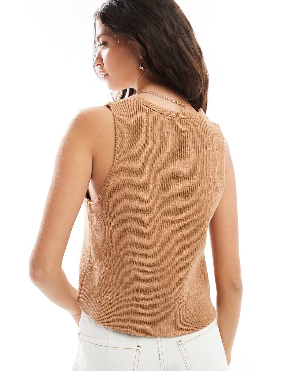 ASOS DESIGN knit vest with tie front in mocha