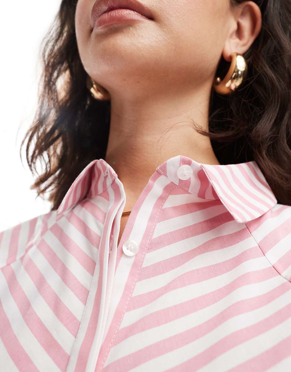ASOS DESIGN spliced detail volume shoulder shirt in pink stripe