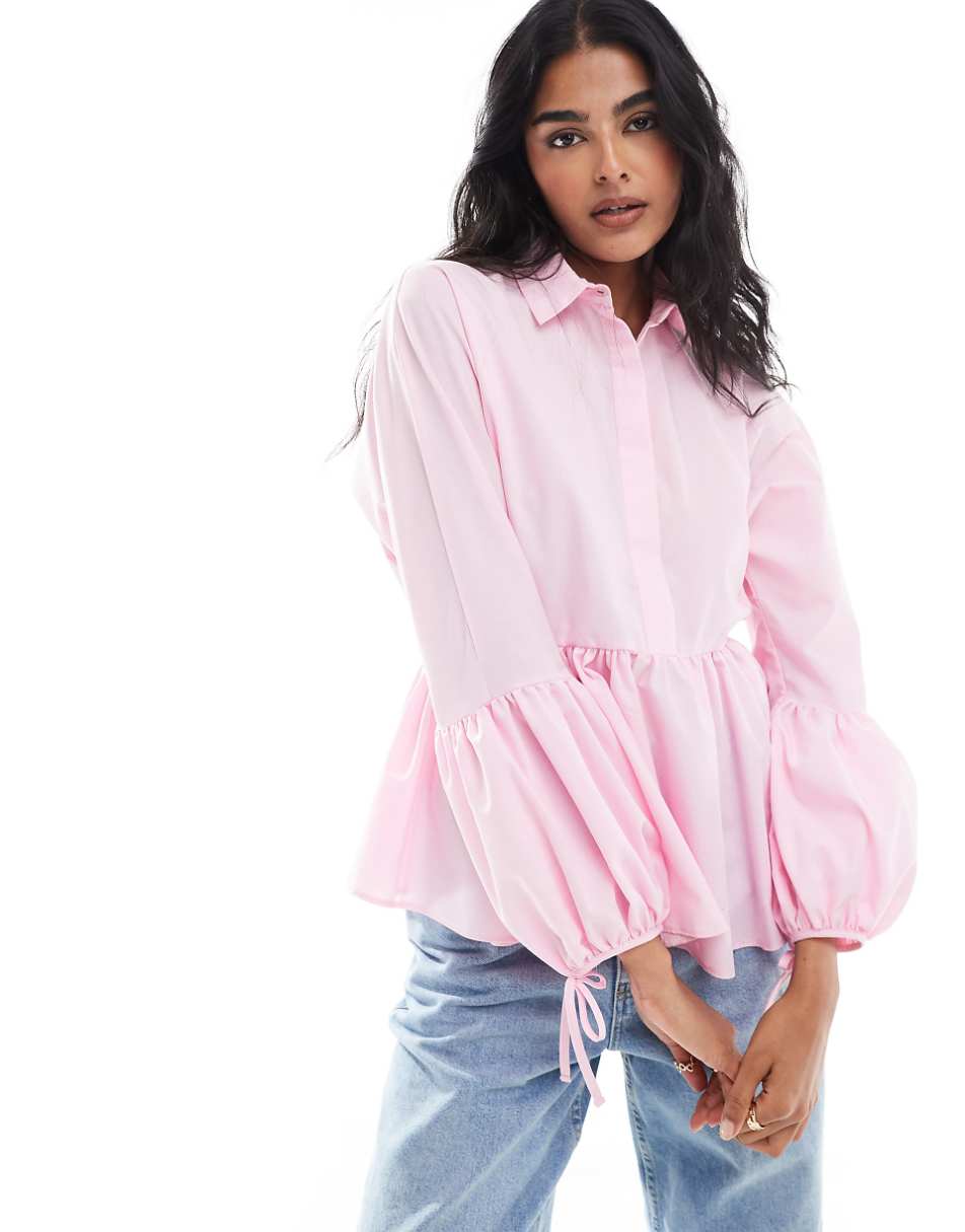 ASOS DESIGN dropped waist peplum shirt in light pink