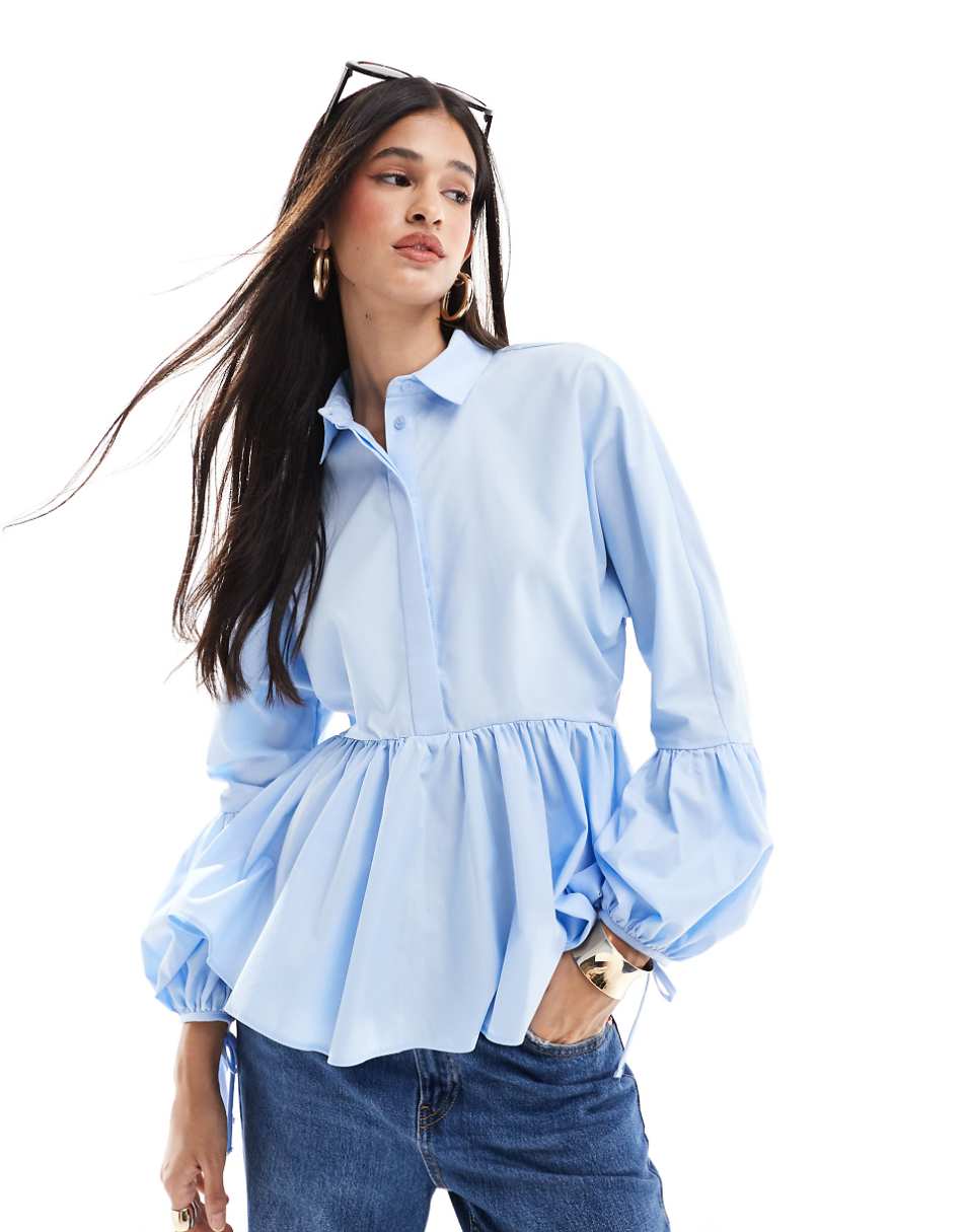 ASOS DESIGN dropped waist peplum shirt in light blue