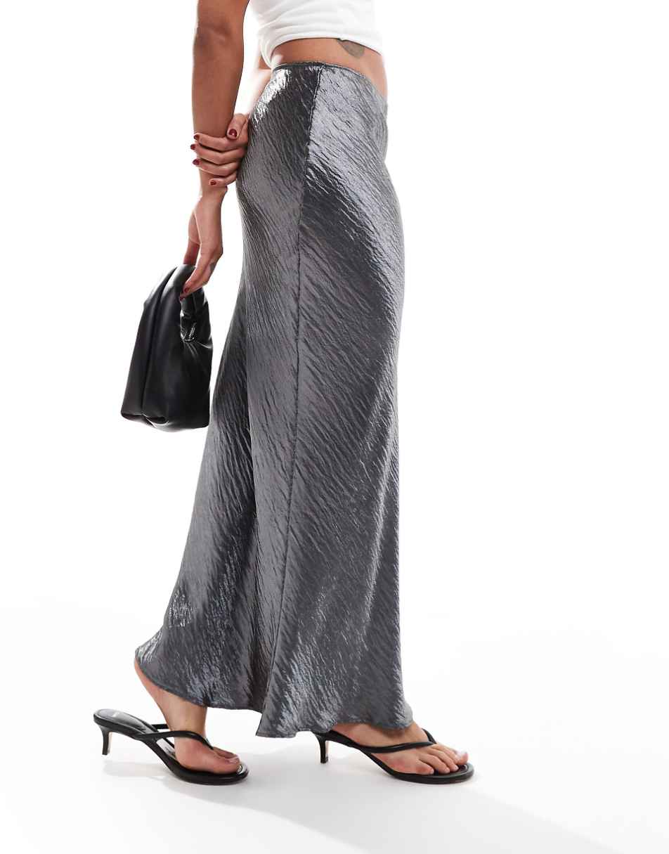 ASOS DESIGN high shine satin bias maxi skirt in gray