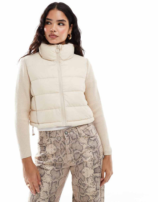 Stradivarius knit sleeves padded jacket in beige