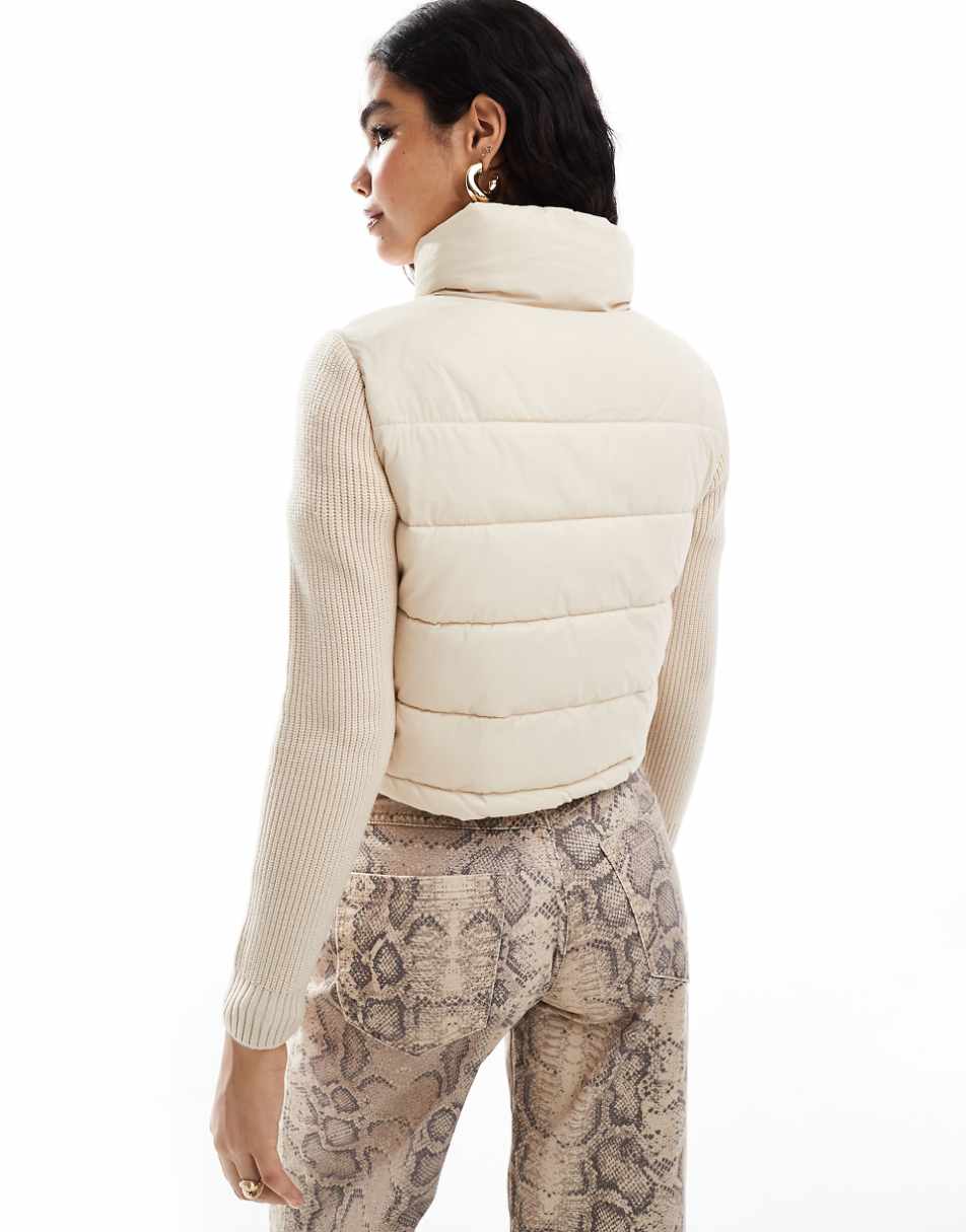 Stradivarius knit sleeves padded jacket in beige