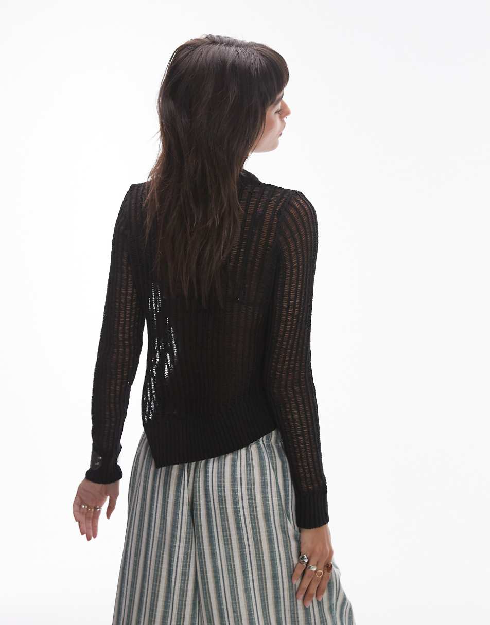 Topshop knitted open stitch asymmetric top in black