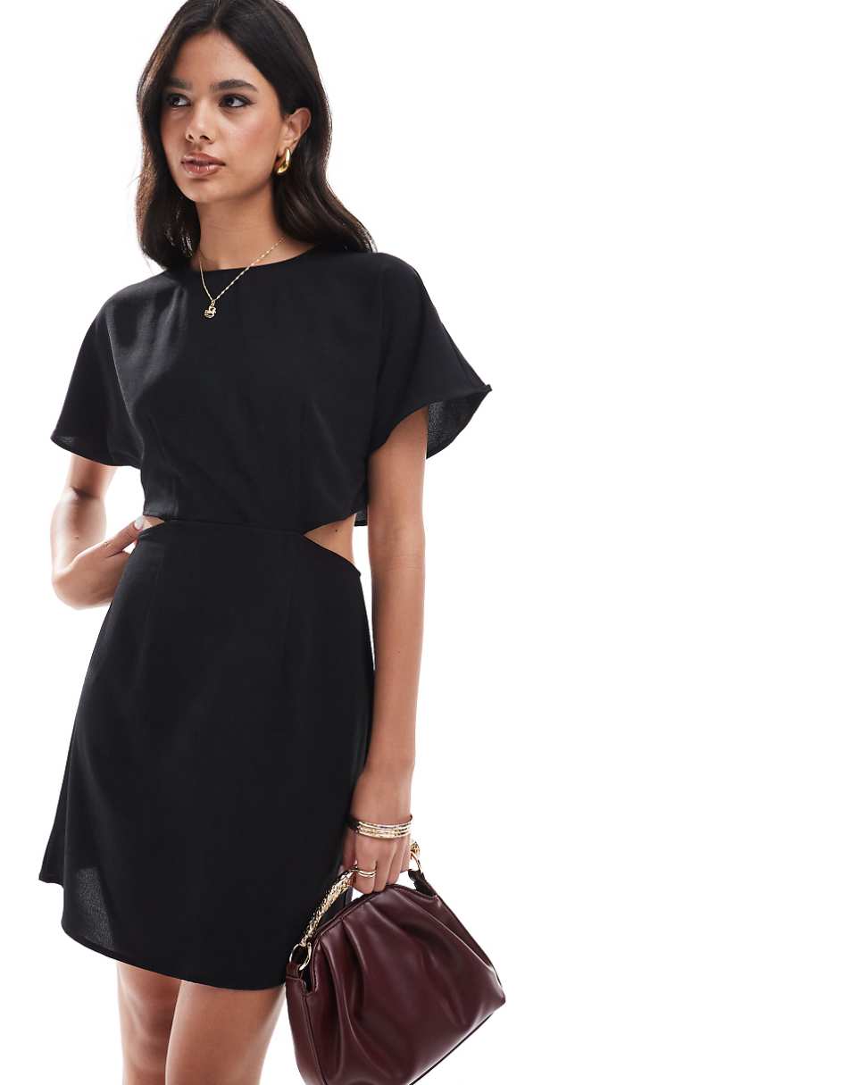 ASOS DESIGN cap sleeve workwear mini dress with cut out back in black