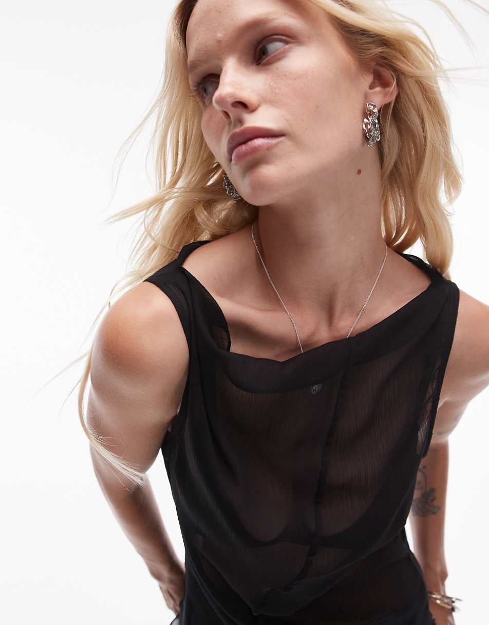 Topshop sheer sleeveless top in black