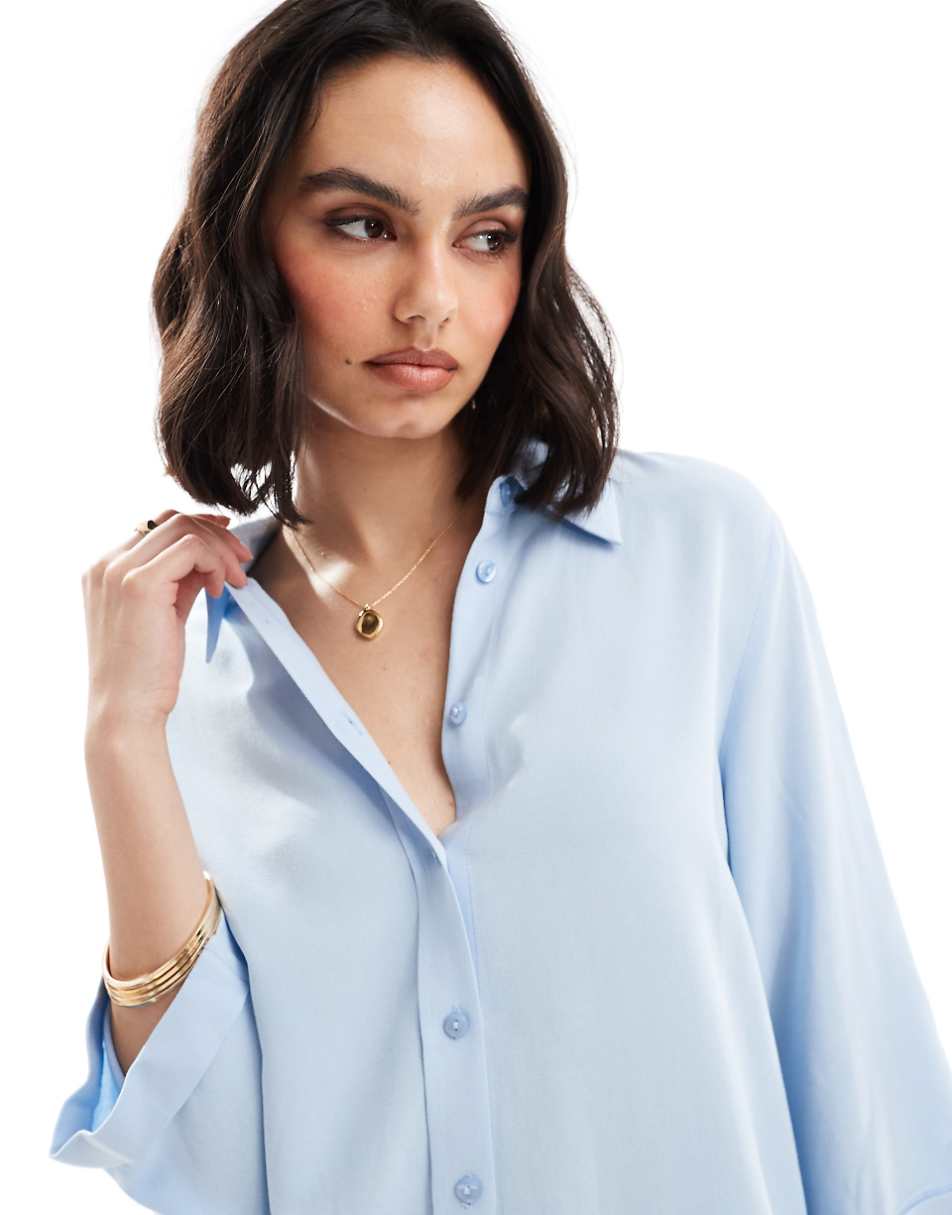 ASOS DESIGN relaxed fit linen shirt in blue