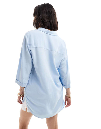 ASOS DESIGN relaxed fit linen shirt in blue