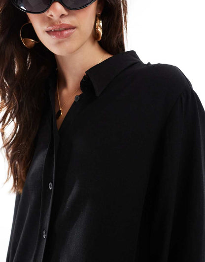 ASOS DESIGN relaxed fit linen shirt in black
