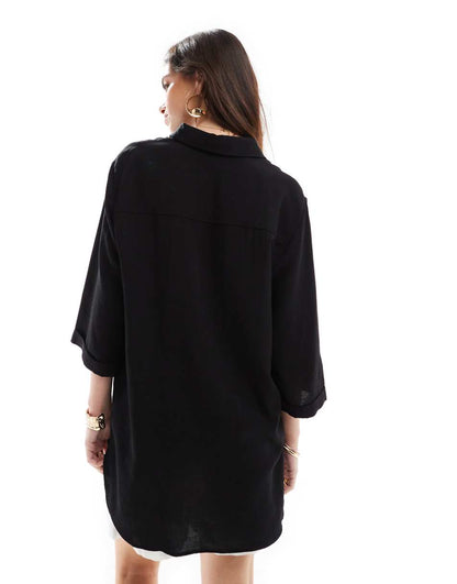 ASOS DESIGN relaxed fit linen shirt in black