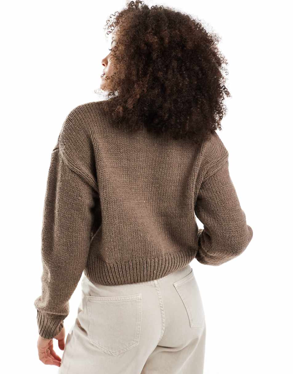 ASOS DESIGN crop crew neck cardigan in mocha