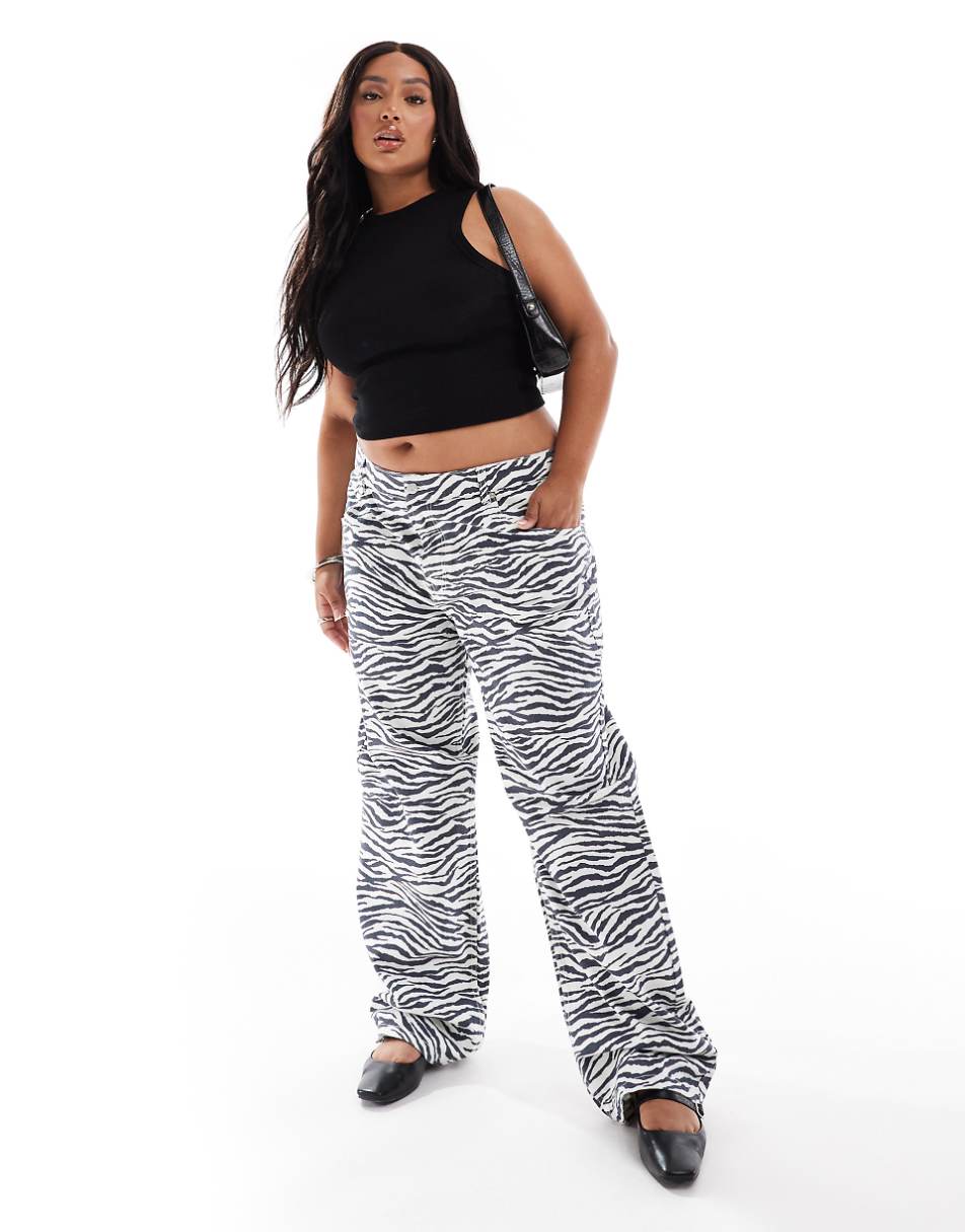 ASOS DESIGN Curve mid rise baggy boyfriend jeans in zebra print