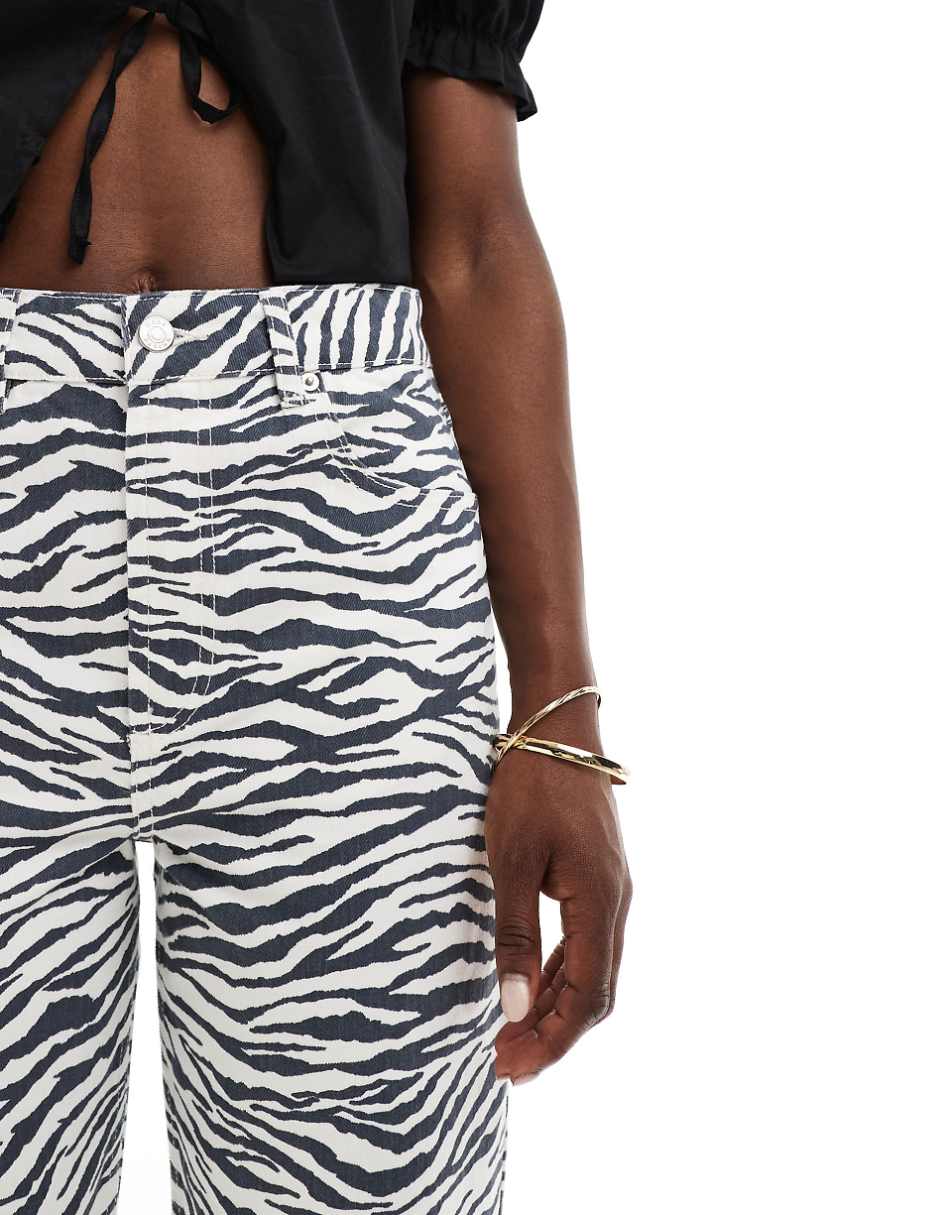 ASOS DESIGN cropped mid rise straight jeans in zebra print