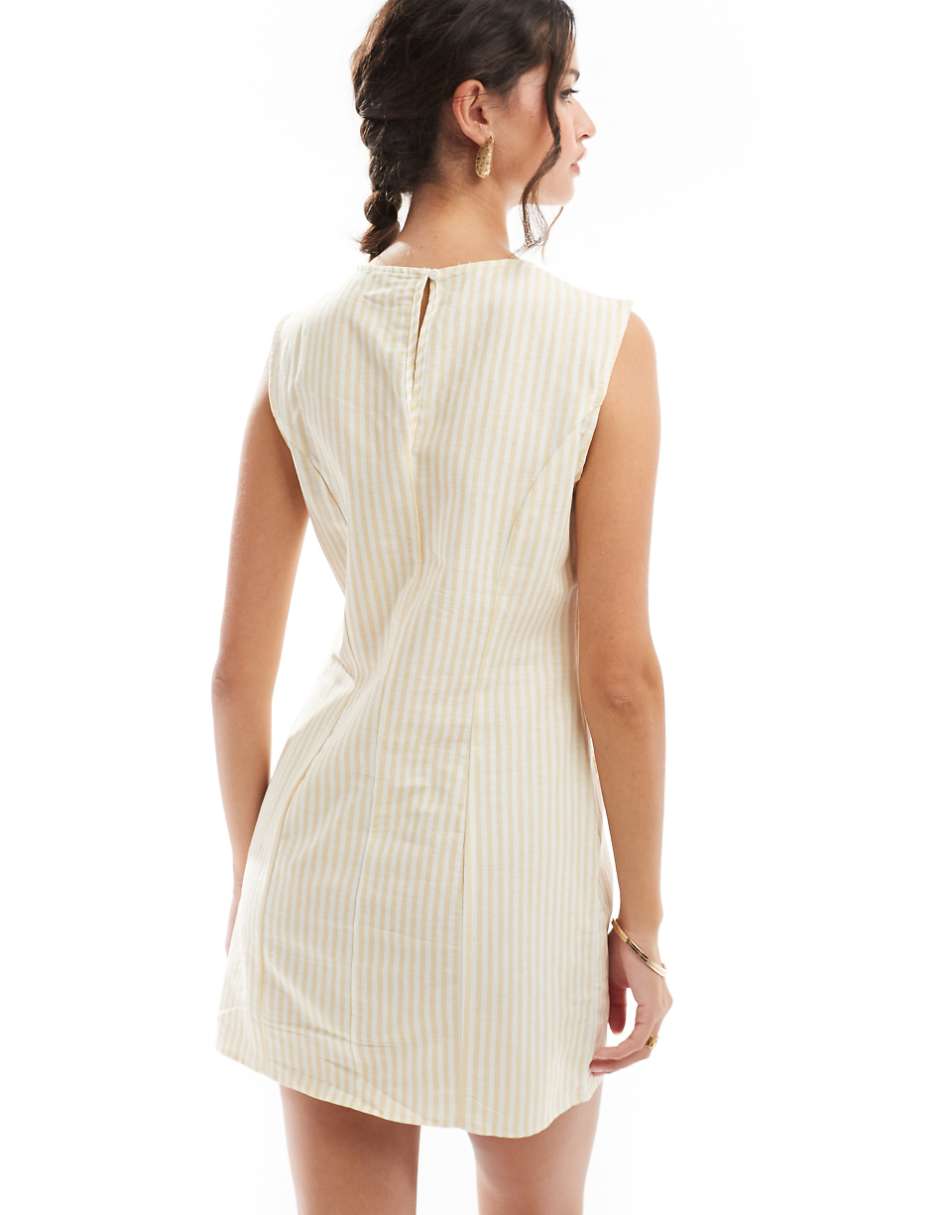 ASOS DESIGN linen high neck shift dress with pocket detail in cream stripe