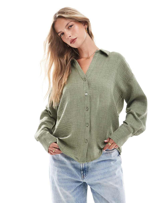 Vero Moda v-neck shirt in khaki green