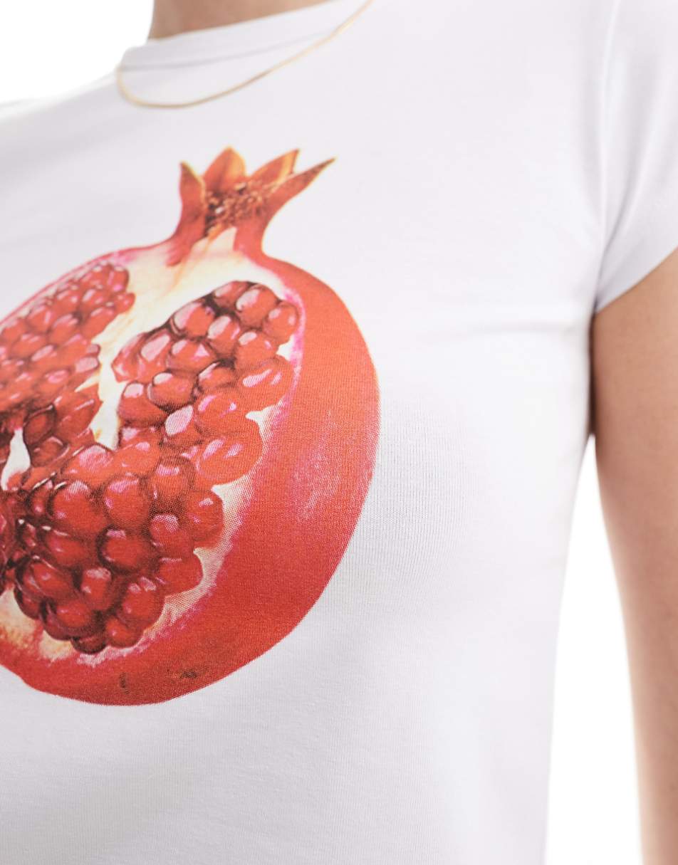 ASOS DESIGN baby tee with pomegranate graphic in white