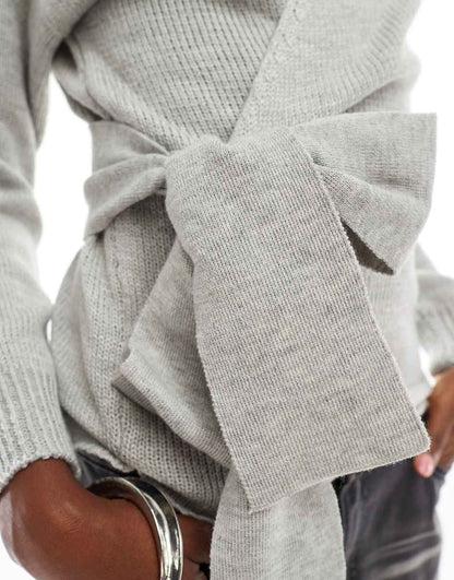 Glamorous wrap front sweater in gray heather knit