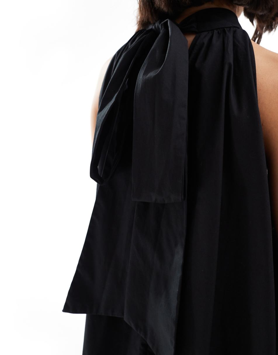 & Other Stories sleeveless mini dress with tiered hem and back bow tie in black