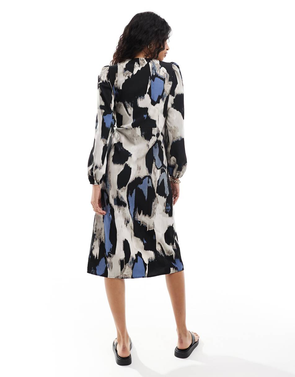 Vila wrap front midi dress in blue graphic print