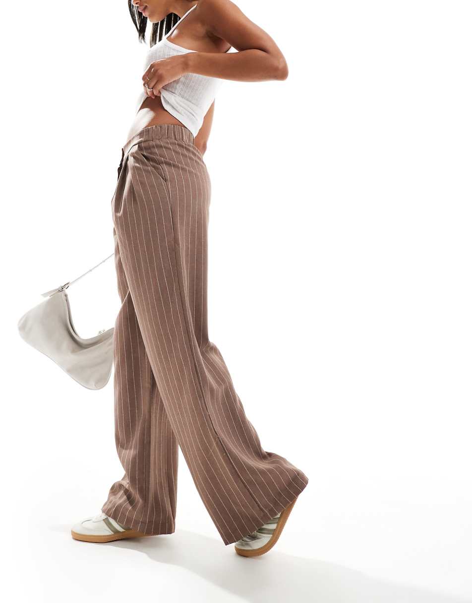 Reclaimed Vintage mensy wide leg pants in beige pinstripe