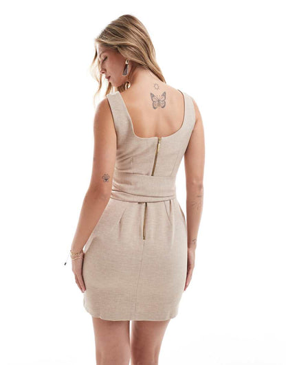Closet London thick waist belt mini dress in taupe