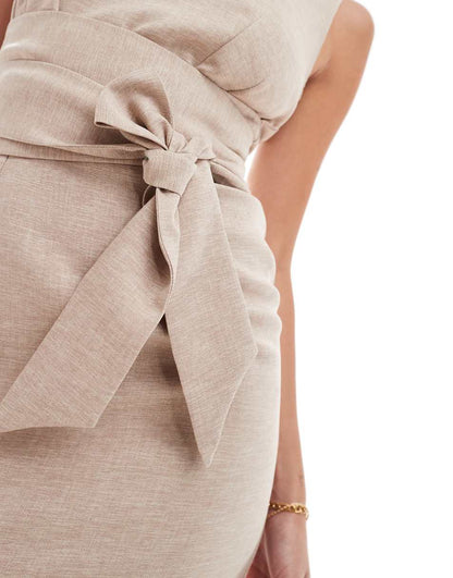 Closet London thick waist belt mini dress in taupe