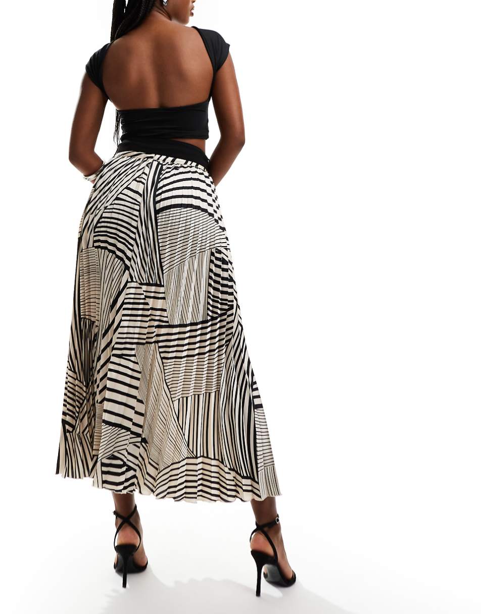 Style Cheat pleated midi skirt with belt in geo print