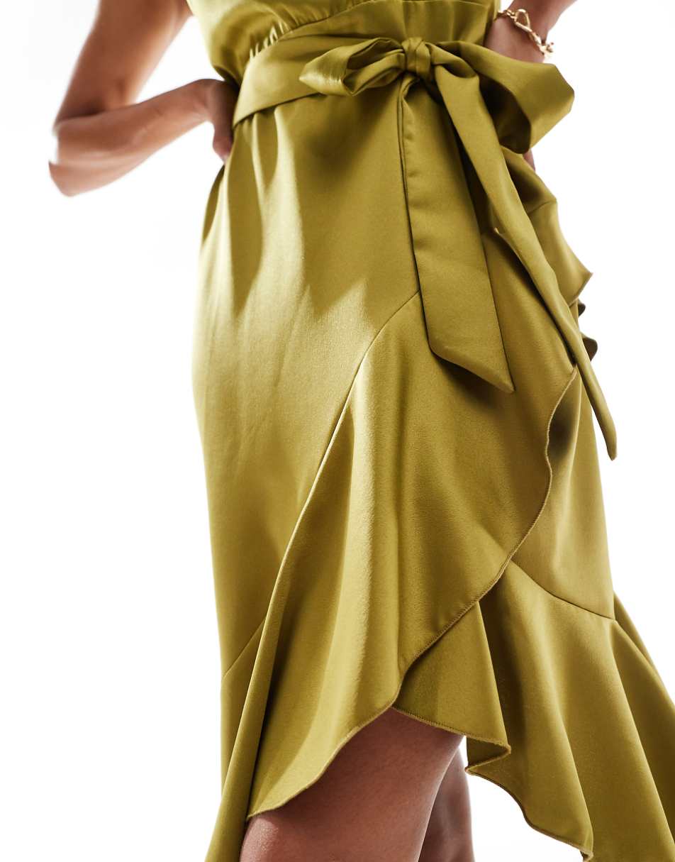 Style Cheat halterneck cami midi dress with tie waist in olive